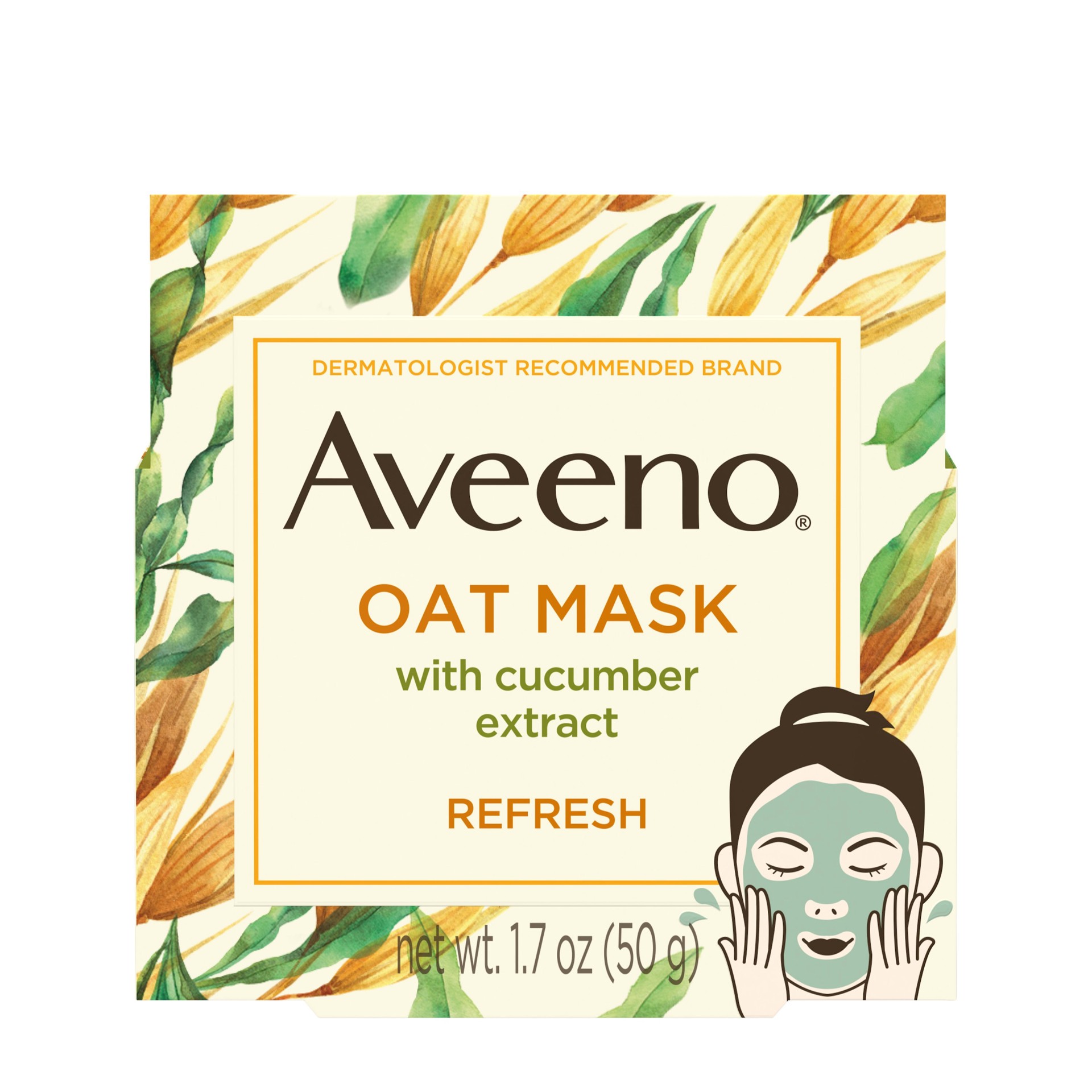 slide 5 of 5, Aveeno Oat Face Mask with Cucumber Extract, Seaweed & Prebiotic Oat, Hydrating Full Face Mask for Refreshed Skin, Paraben Free, Phthalate-Free, Non-Comedogenic & Allergy-Tested, 1.7 oz, 1.7 oz