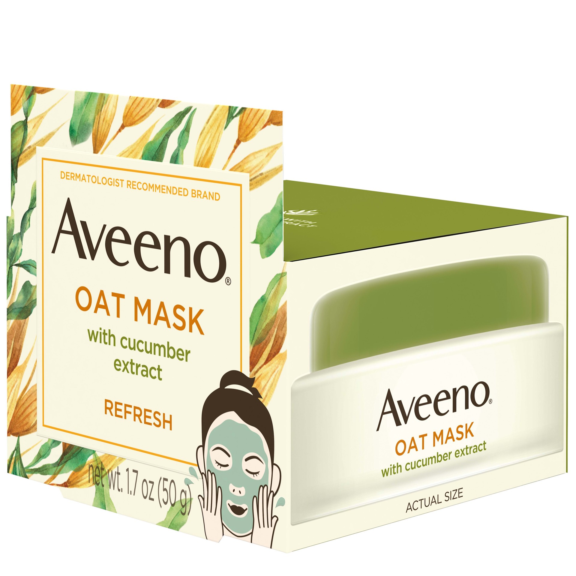 slide 2 of 5, Aveeno Oat Face Mask with Cucumber Extract, Seaweed & Prebiotic Oat, Hydrating Full Face Mask for Refreshed Skin, Paraben Free, Phthalate-Free, Non-Comedogenic & Allergy-Tested, 1.7 oz, 1.7 oz