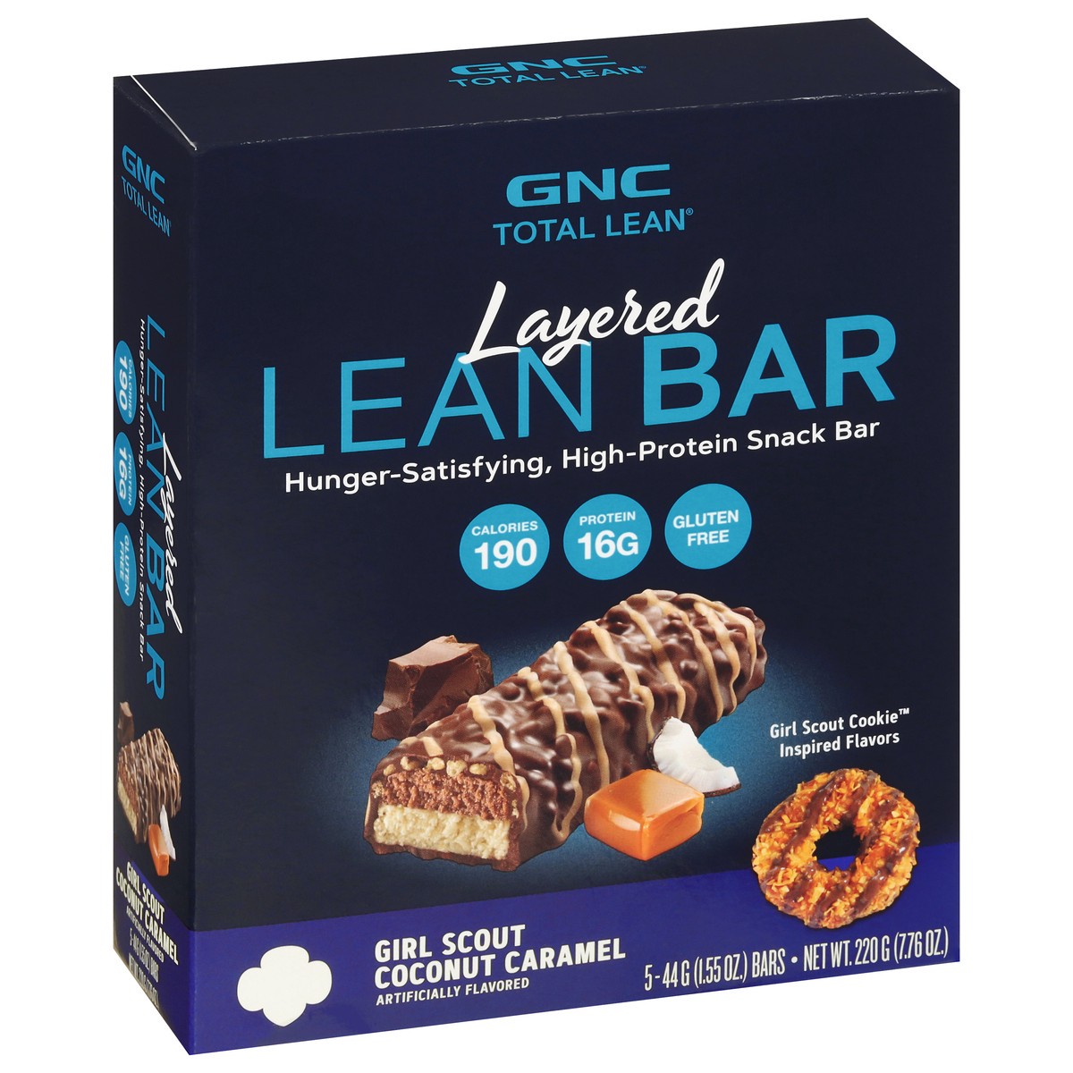 slide 9 of 9, GNC Total Lean Layered Girl Scout Coconut Caramel Lean Bar 5 - 1.55 oz Bars, 5 ct
