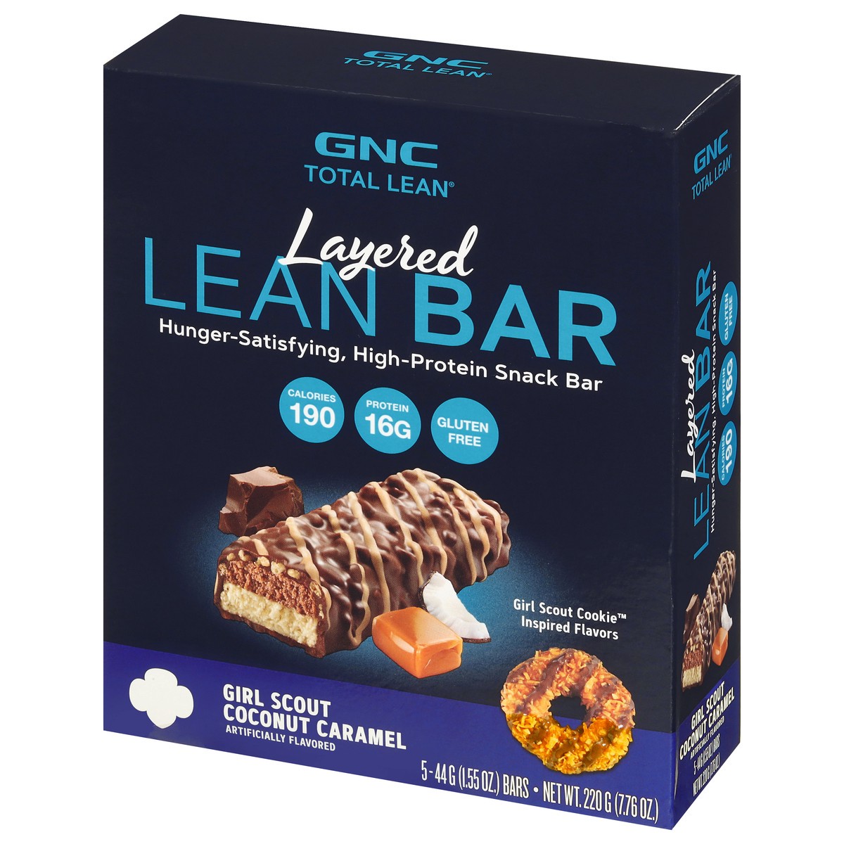 slide 4 of 9, GNC Total Lean Layered Girl Scout Coconut Caramel Lean Bar 5 - 1.55 oz Bars, 5 ct