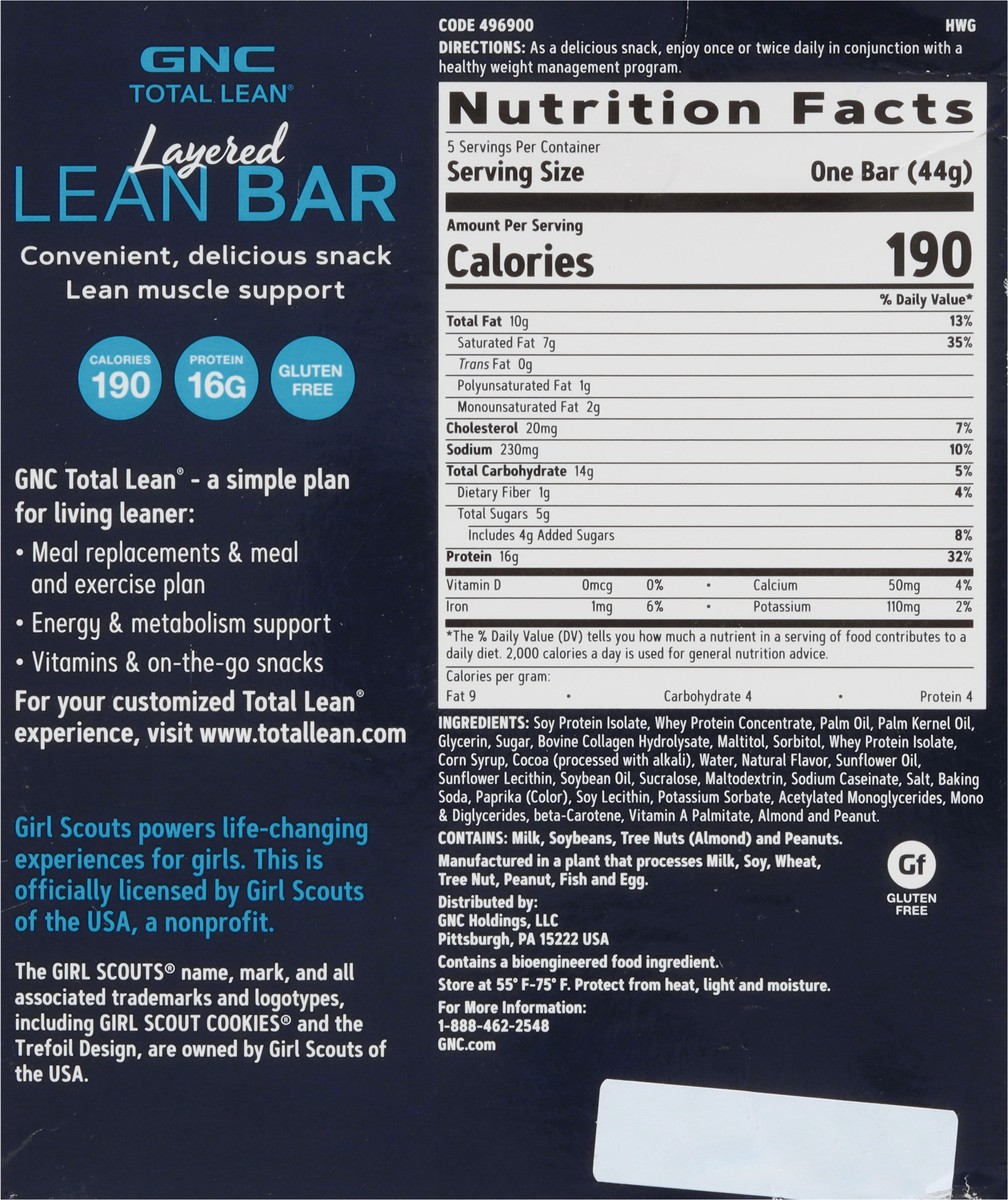 slide 6 of 9, GNC Total Lean Layered Girl Scout Coconut Caramel Lean Bar 5 - 1.55 oz Bars, 5 ct