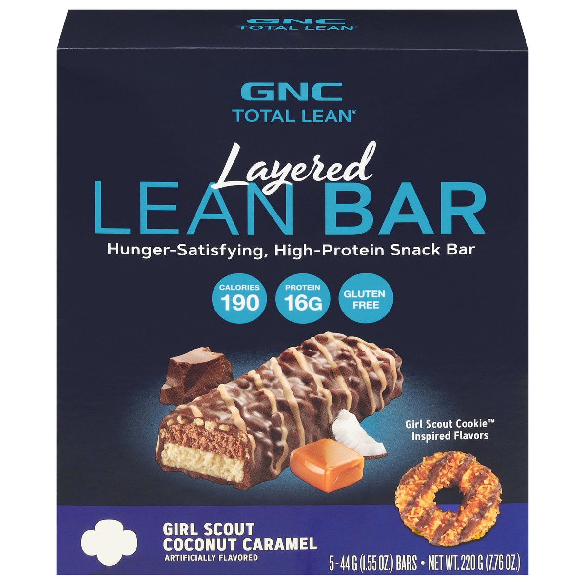 slide 1 of 9, GNC Total Lean Layered Girl Scout Coconut Caramel Lean Bar 5 - 1.55 oz Bars, 5 ct