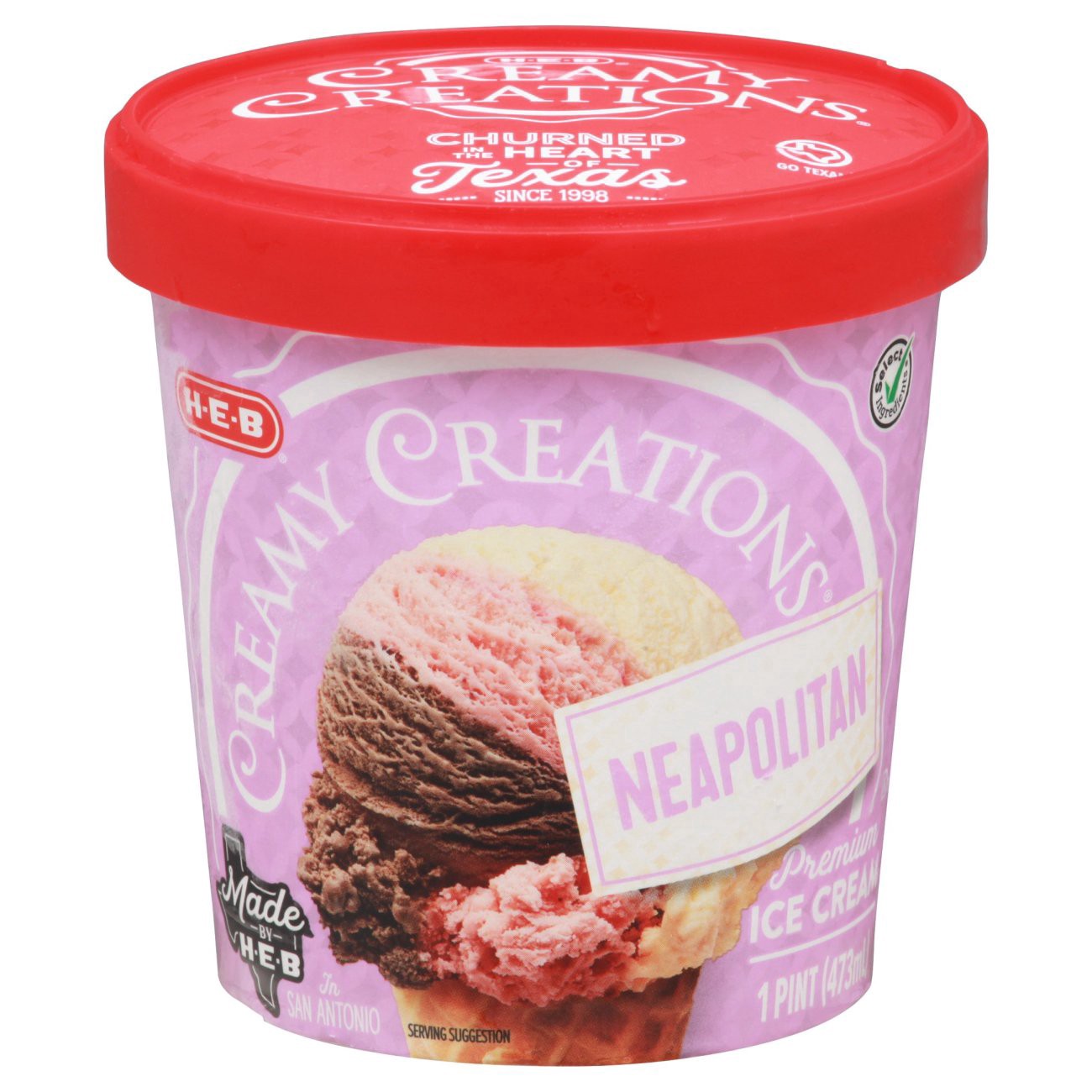 slide 1 of 1, H-E-B Creamy Creations Neapolitan Ice Cream, 16 oz