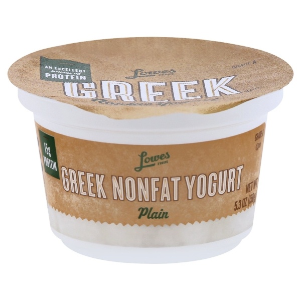 slide 1 of 1, Lowes Foods Non Fat Plain Greek Yogurt, 5.3 oz