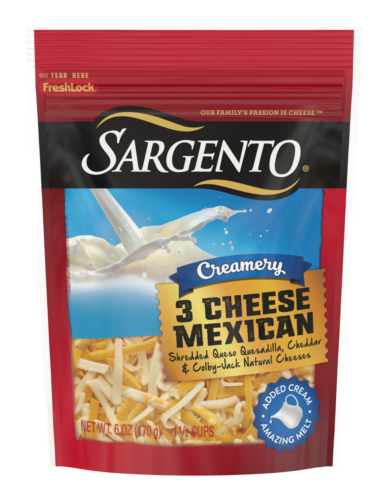 slide 1 of 10, Sargento Creamery Shredded Three Cheese Mexican Natural Cheese, 6 oz