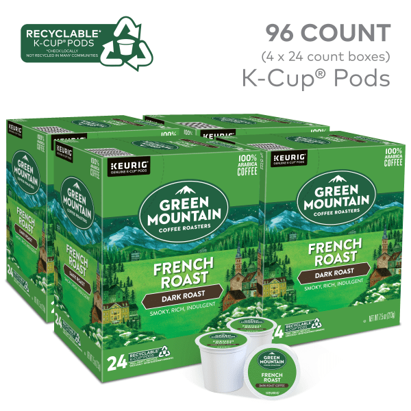 slide 4 of 6, Green Mountain Coffee® Single-Serve Coffee K-Cup®, French Roast, Carton Of 96, 4 x 24 Per Box, 4 ct