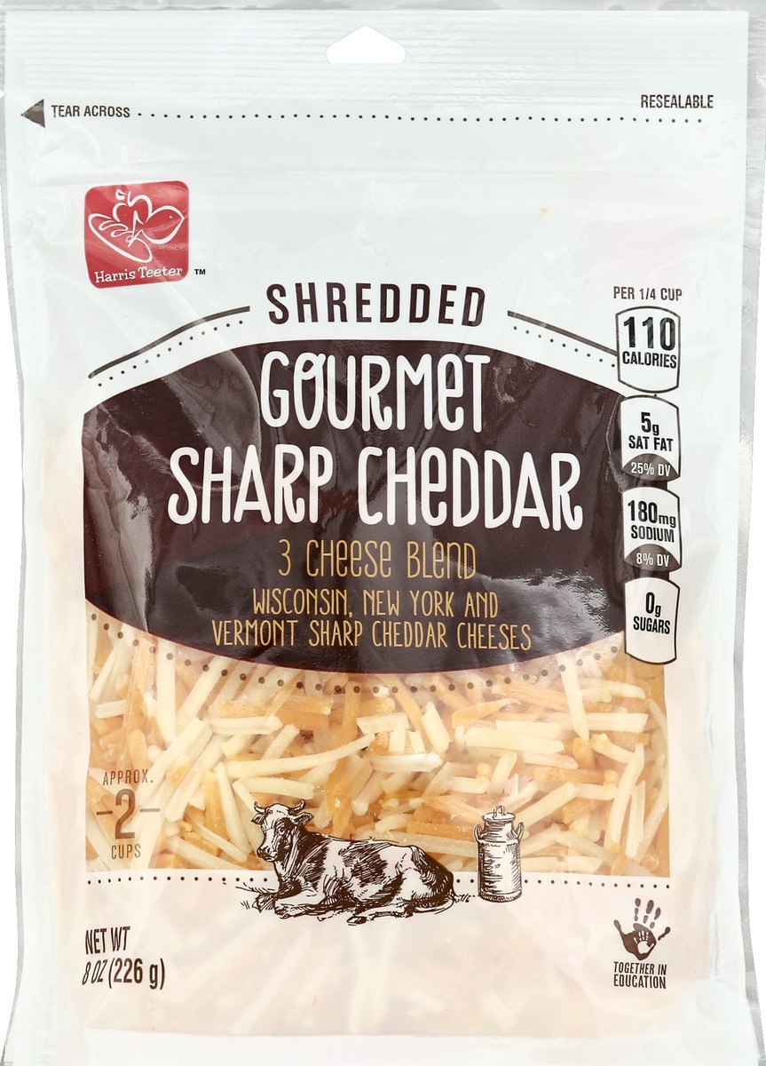 slide 3 of 3, Harris Teeter Shredded Gourmet Sharp Cheddar Cheese, 8 oz