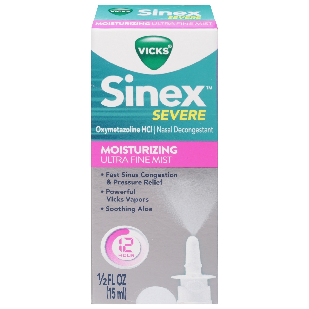 slide 1 of 2, Sinex Vicks Sinex Severe 12 Hour Nasal Decongestant Moisturizing Ultra Fine Mist - 0.5 fl oz, 0.5 fl oz