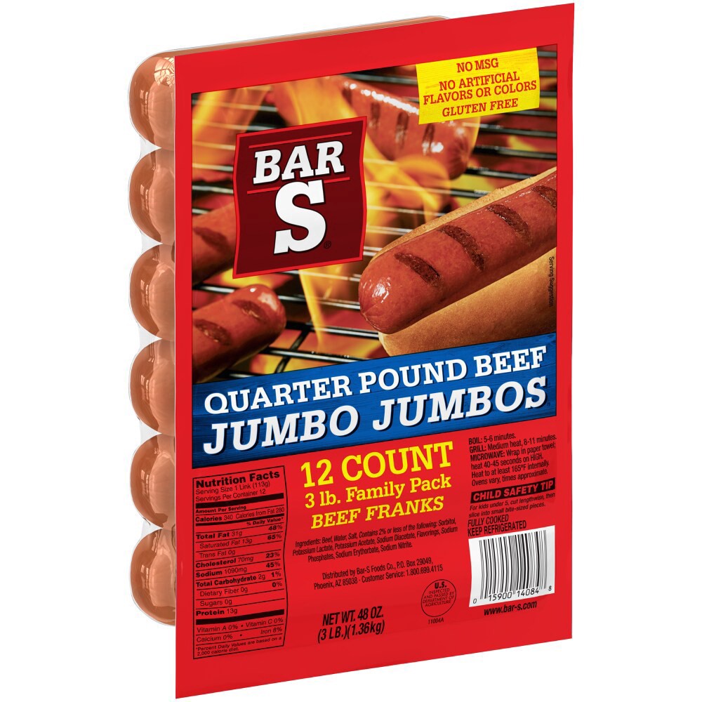 slide 2 of 4, Bar-S Family Pack Jumbo Jumbos Quarter Pound Beef Franks 12 ea, 12 ct