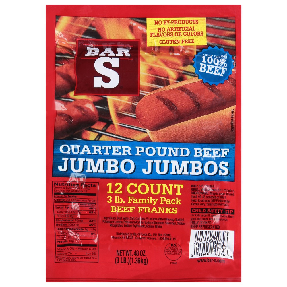 slide 1 of 4, Bar-S Family Pack Jumbo Jumbos Quarter Pound Beef Franks 12 ea, 12 ct