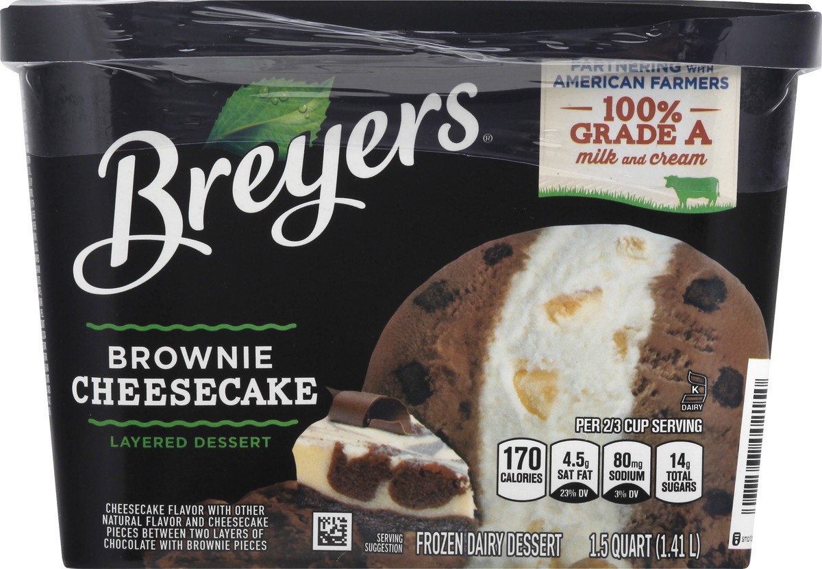 slide 5 of 9, Breyers Layered Dessert Frozen Dairy Dessert Brownie Cheesecake, 48 oz, 48 oz