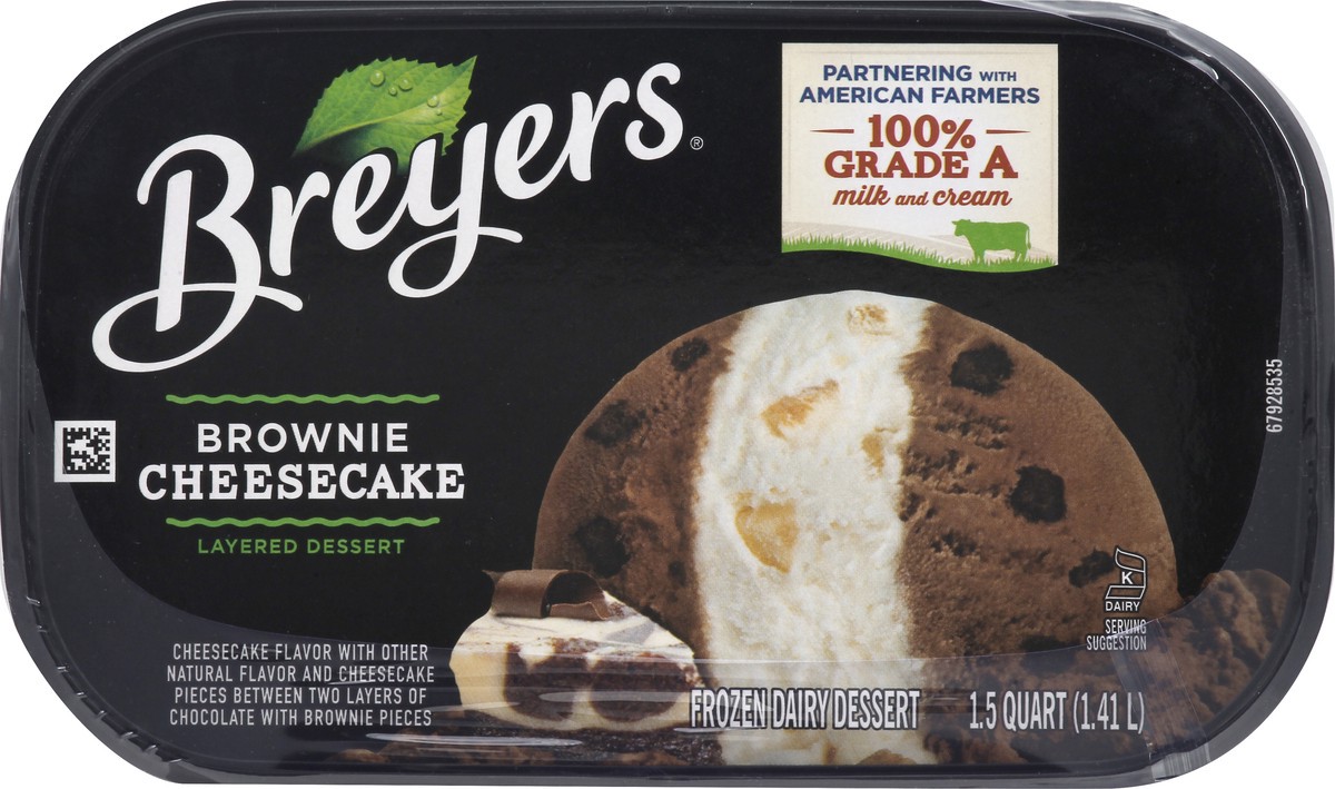 slide 9 of 9, Breyers Layered Dessert Frozen Dairy Dessert Brownie Cheesecake, 48 oz, 48 oz