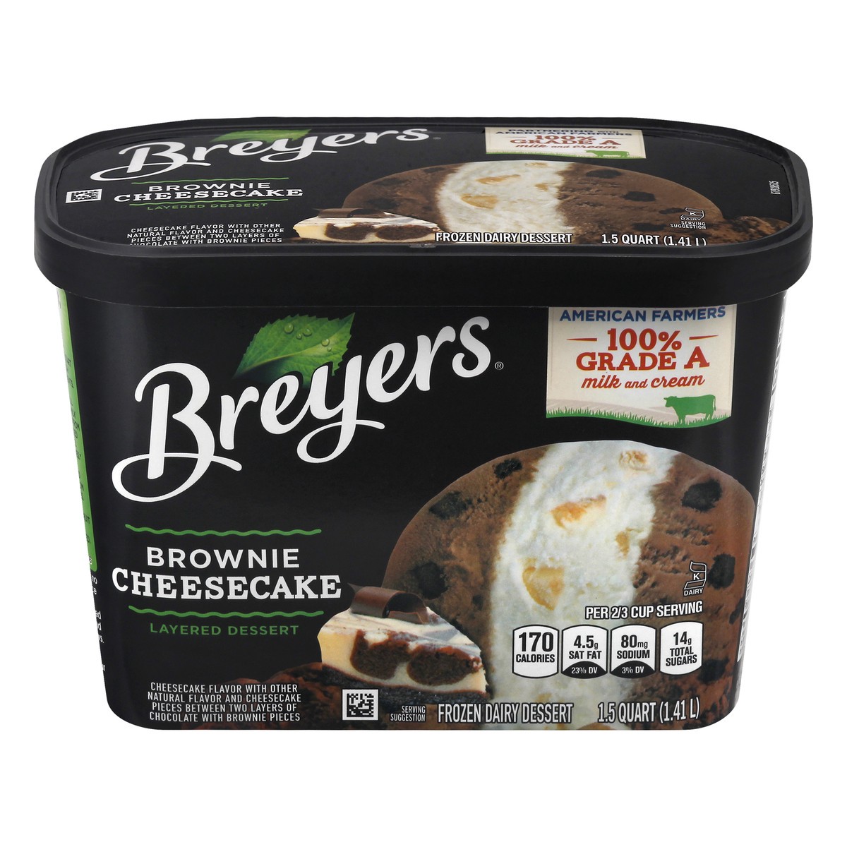 slide 1 of 9, Breyers Layered Dessert Frozen Dairy Dessert Brownie Cheesecake, 48 oz, 48 oz