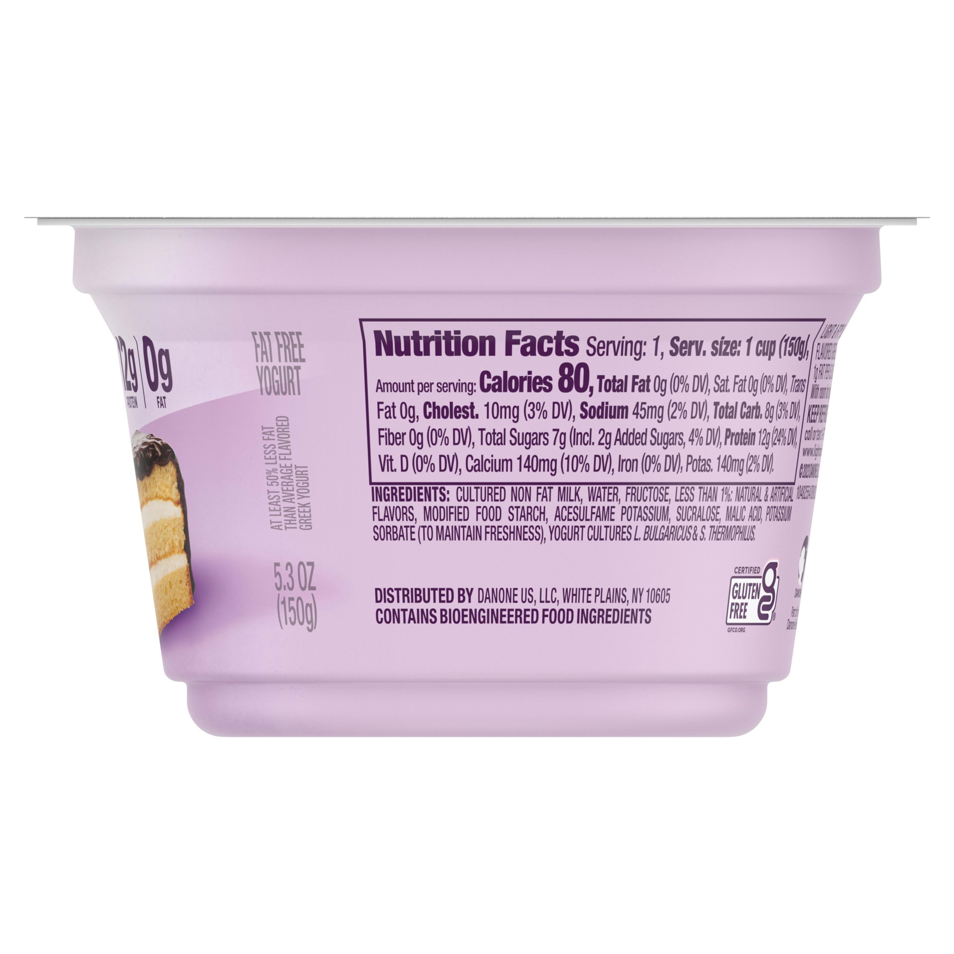 slide 2 of 5, Light + Fit Dannon Light + Fit Boston Cream Pie Greek Nonfat Yogurt, Creamy and Delicious Gluten Free Yogurt, 5.3 OZ Yogurt Cup, 5.3 oz