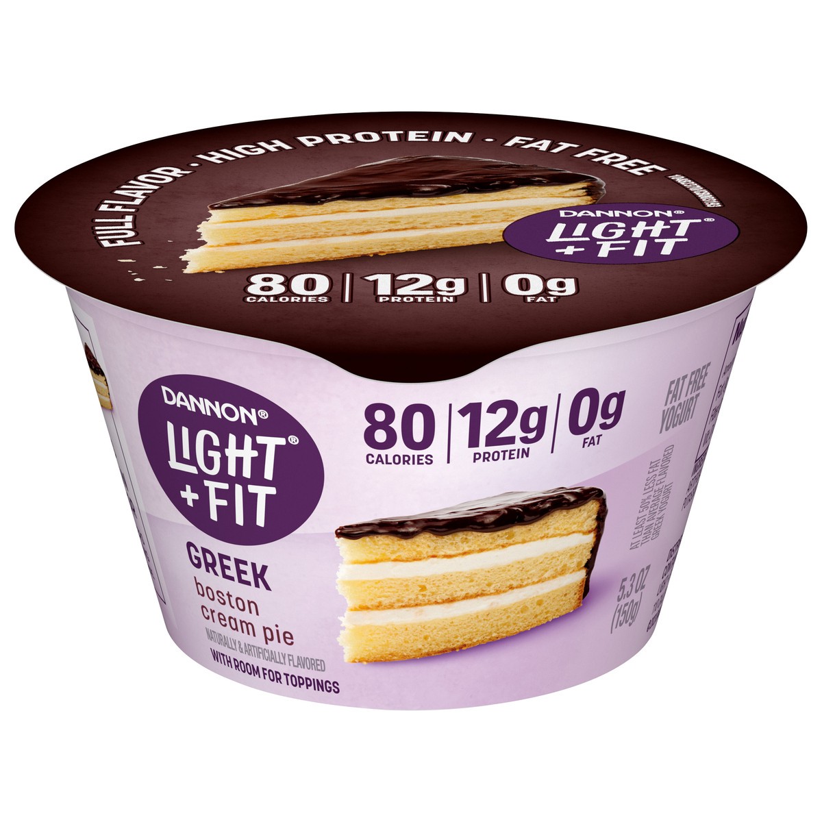 slide 1 of 5, Dannon Light + Fit Boston Cream Pie Greek Fat Free Yogurt, 5.3 OZ Yogurt Cup, 5.3 oz