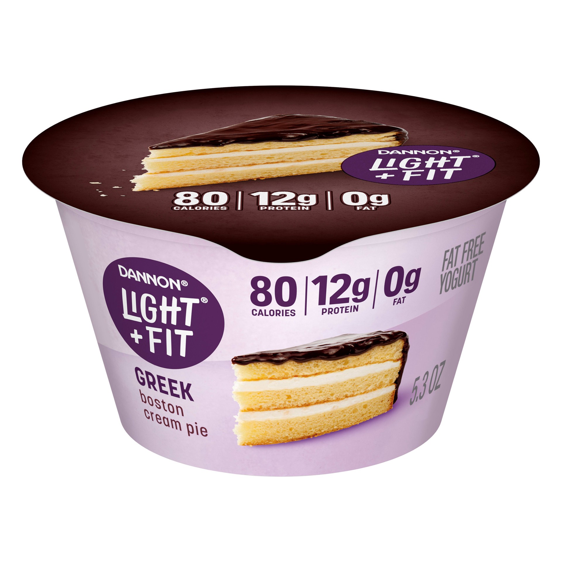 slide 1 of 5, Light + Fit Dannon Light + Fit Boston Cream Pie Greek Nonfat Yogurt, Creamy and Delicious Gluten Free Yogurt, 5.3 OZ Yogurt Cup, 5.3 oz