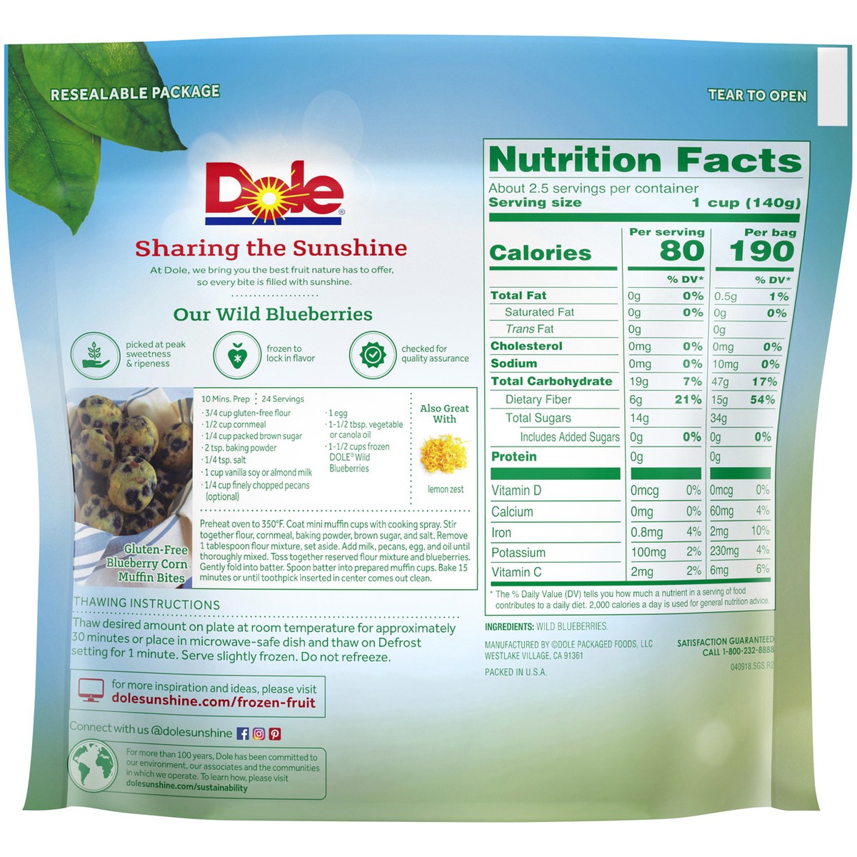 slide 3 of 14, Dole Wild Blueberries 12 oz. Pouch, 12 oz