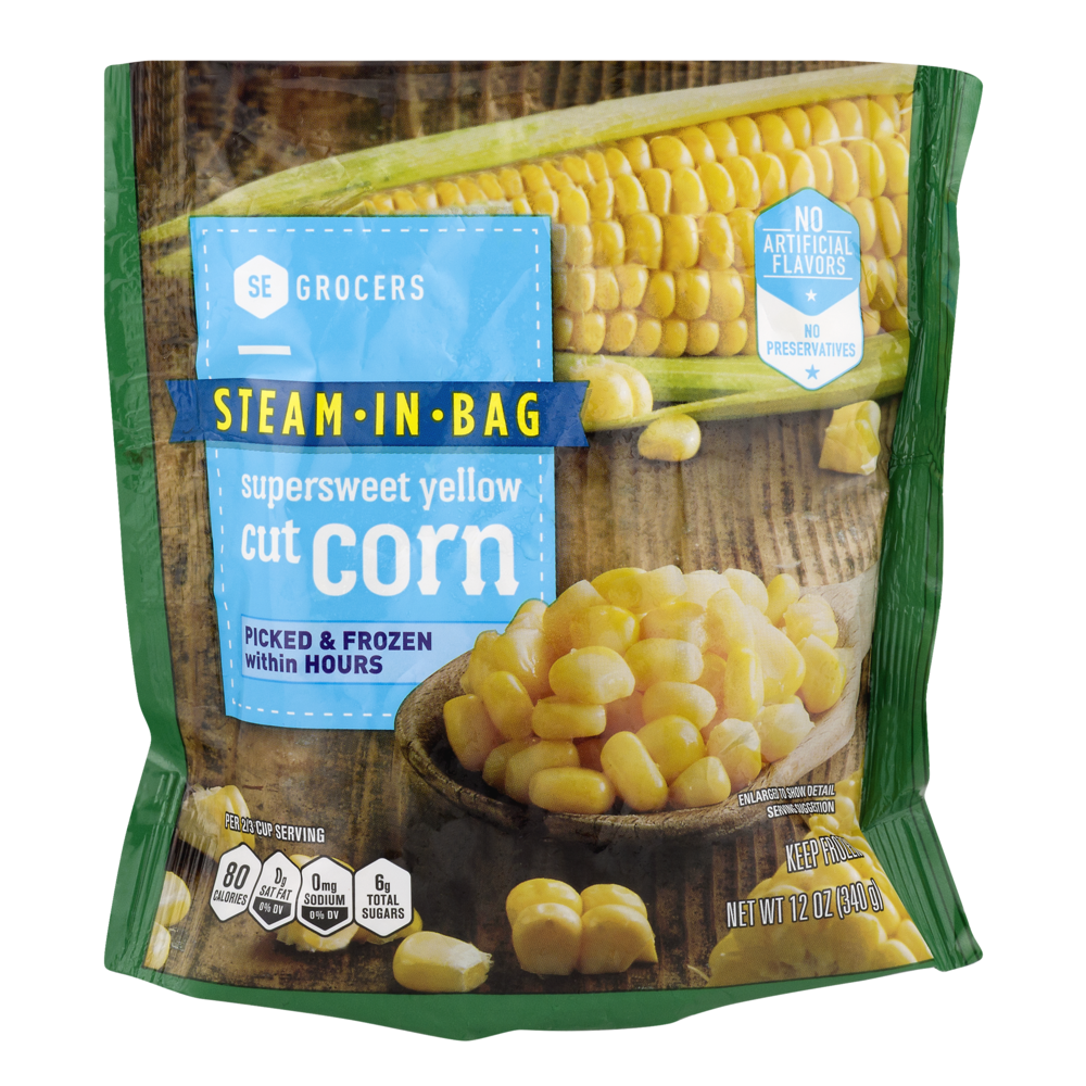 slide 1 of 1, SE Grocers Steam-In-Bag Yellow Cut Corn Supersweet, 12 oz