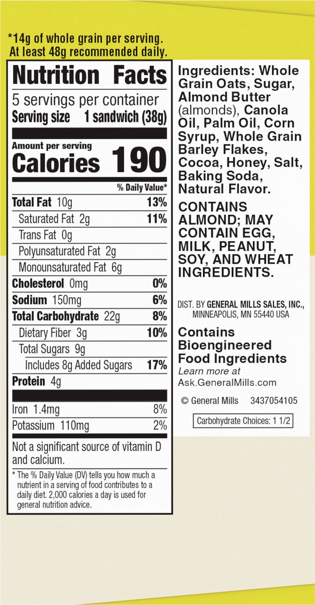 slide 7 of 14, Nature Valley Biscuit Sandwiches, Cocoa Almond Butter, 1.35 oz, 5 ct, 5 ct