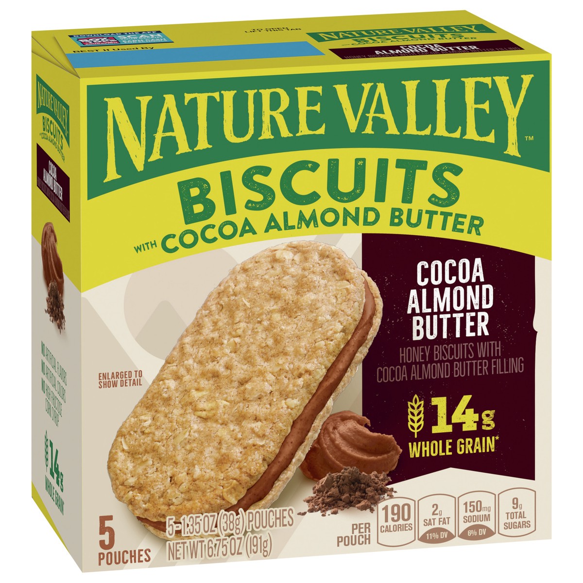 slide 2 of 14, Nature Valley Biscuit Sandwiches, Cocoa Almond Butter, 1.35 oz, 5 ct, 5 ct