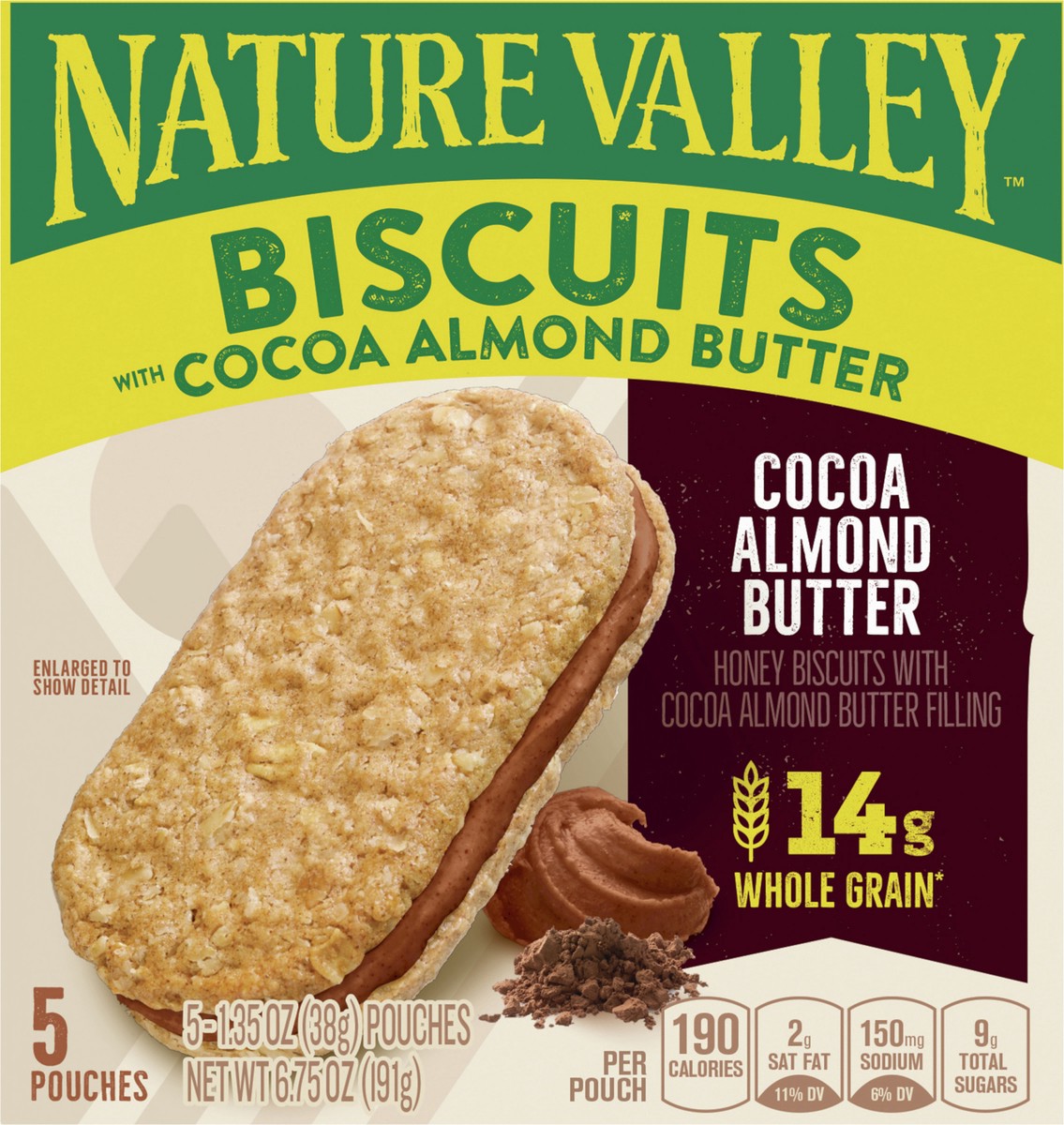 slide 3 of 14, Nature Valley Biscuit Sandwiches, Cocoa Almond Butter, 1.35 oz, 5 ct, 5 ct