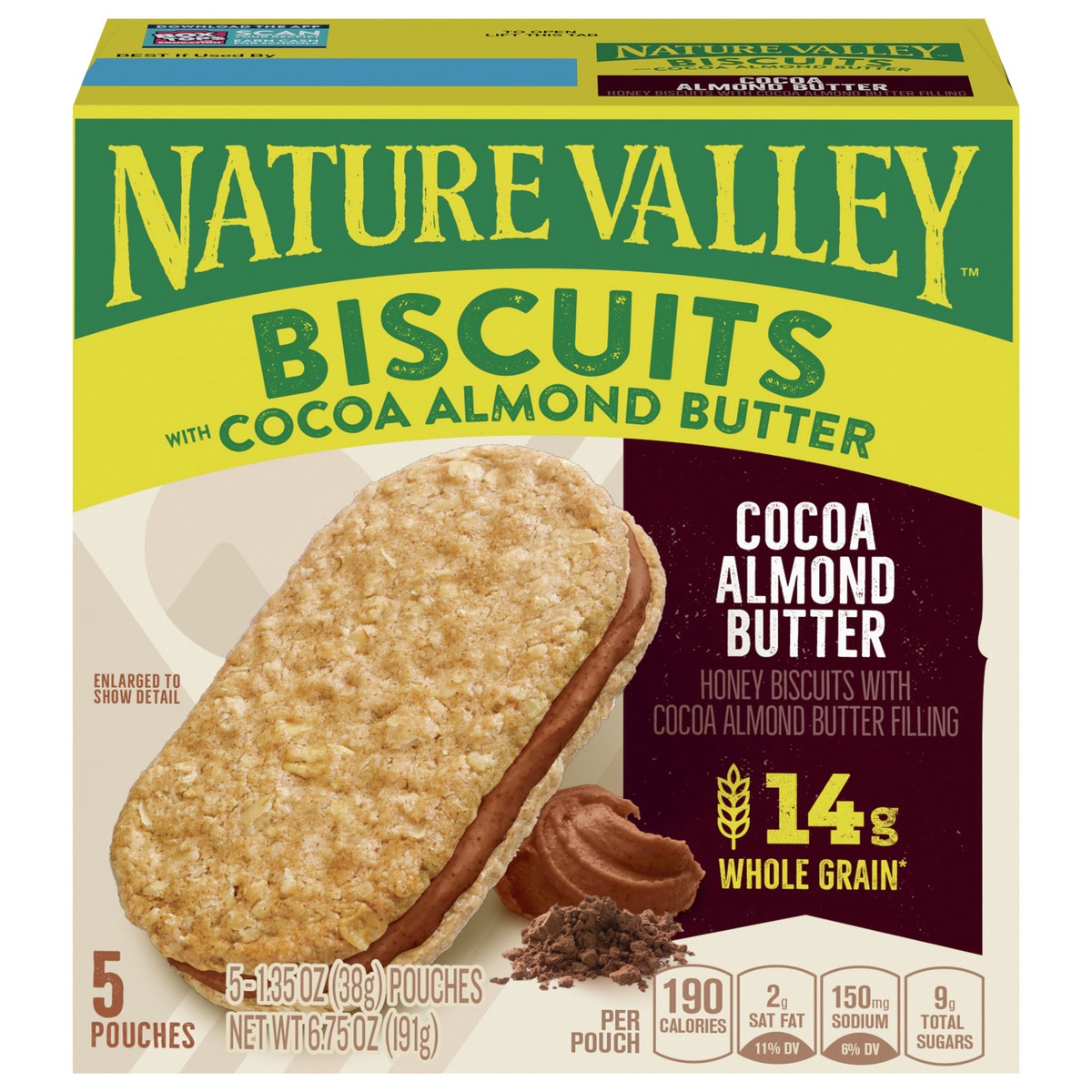 slide 14 of 14, Nature Valley Biscuit Sandwiches, Cocoa Almond Butter, 1.35 oz, 5 ct, 5 ct