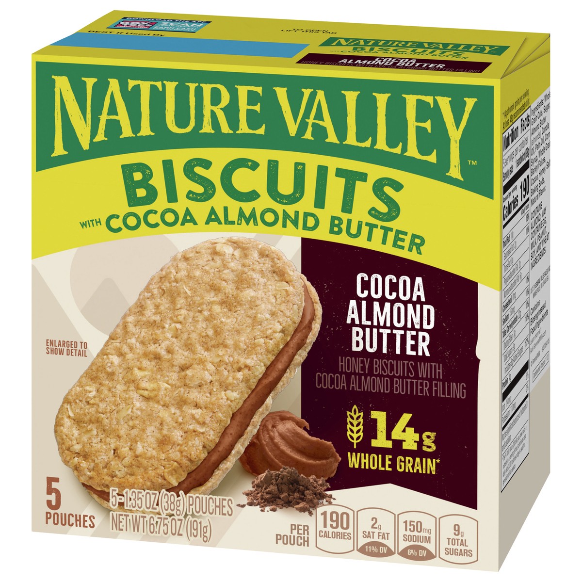 slide 8 of 14, Nature Valley Biscuit Sandwiches, Cocoa Almond Butter, 1.35 oz, 5 ct, 5 ct