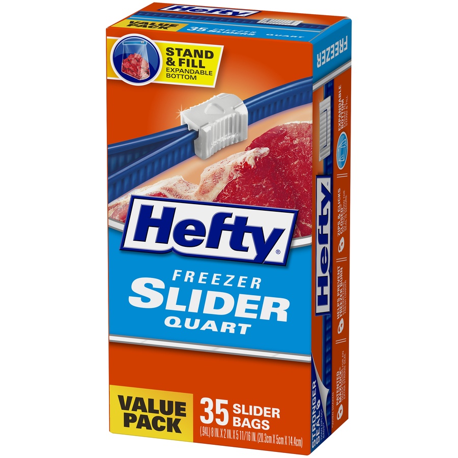 slide 3 of 6, Hefty Freezer Quart Storage Slider Bags, 40 ct