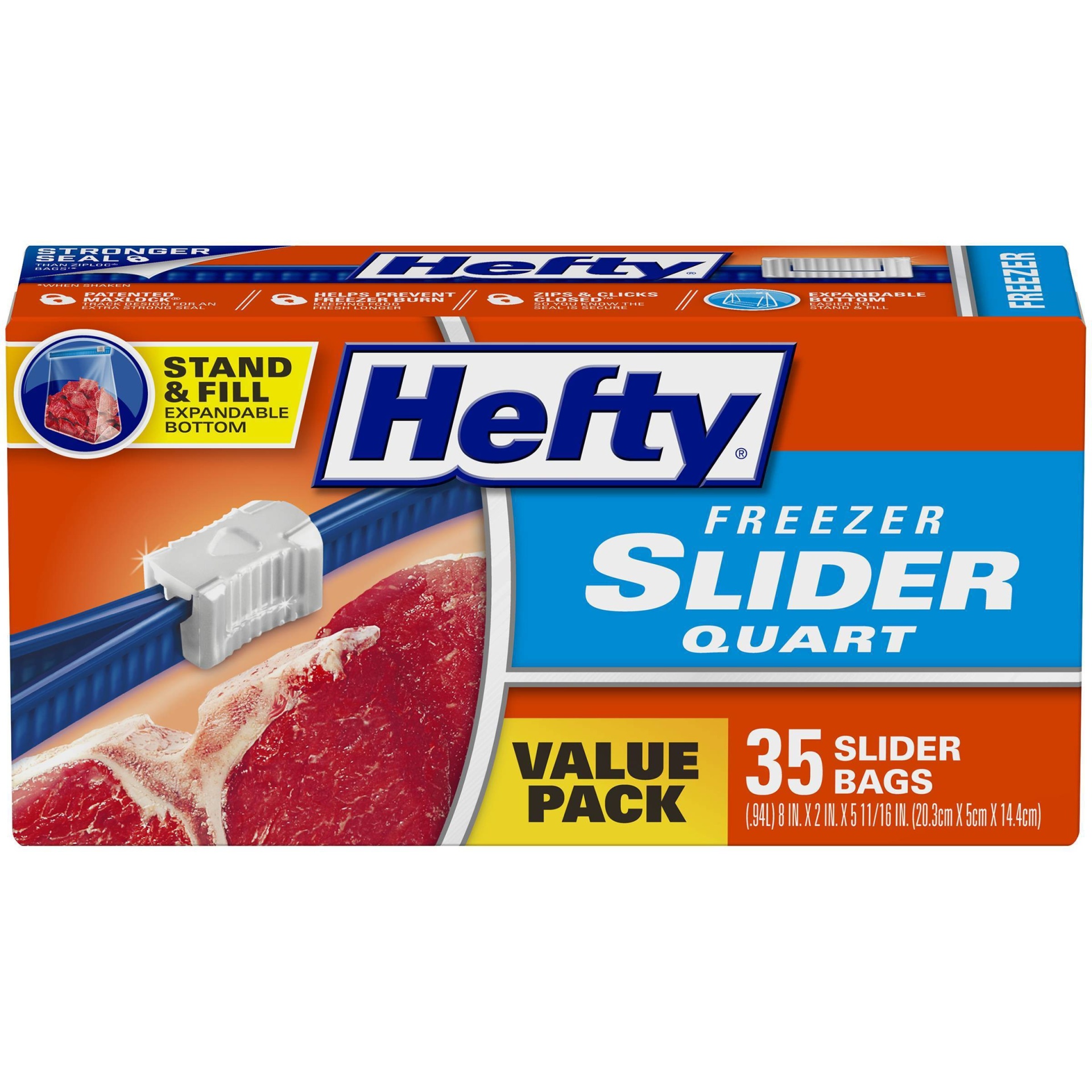 slide 1 of 6, Hefty Freezer Quart Storage Slider Bags, 40 ct
