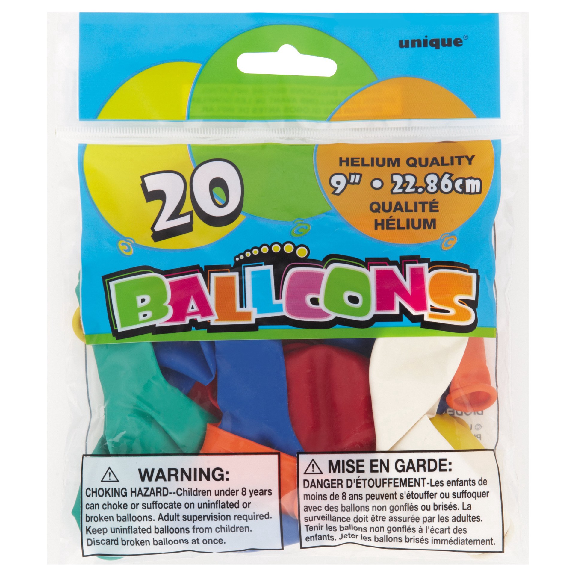 slide 1 of 1, Unique Industries Balloons, Assorted Colors, 20 ct