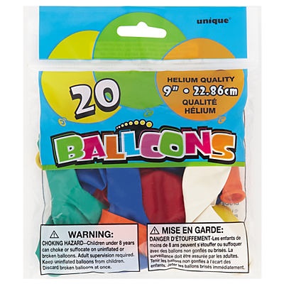 slide 1 of 1, Unique Industries Balloons, Assorted Colors, 20 ct