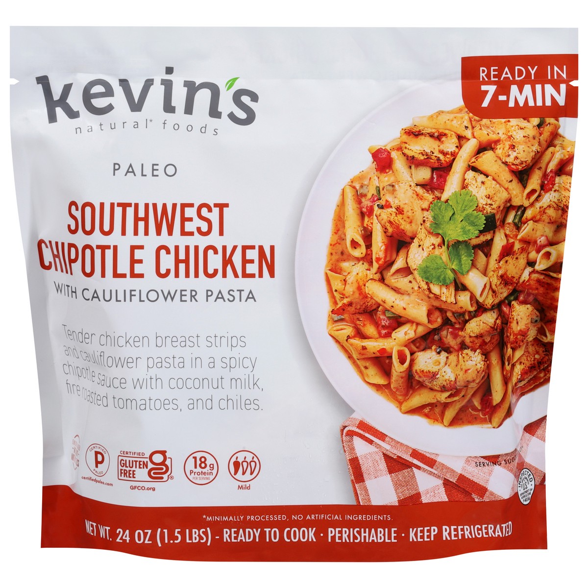 slide 3 of 4, Kevins Natural Foods Southwest Chipotle Chicken With Cauliflower Pasta - 24 OZ, 24 oz