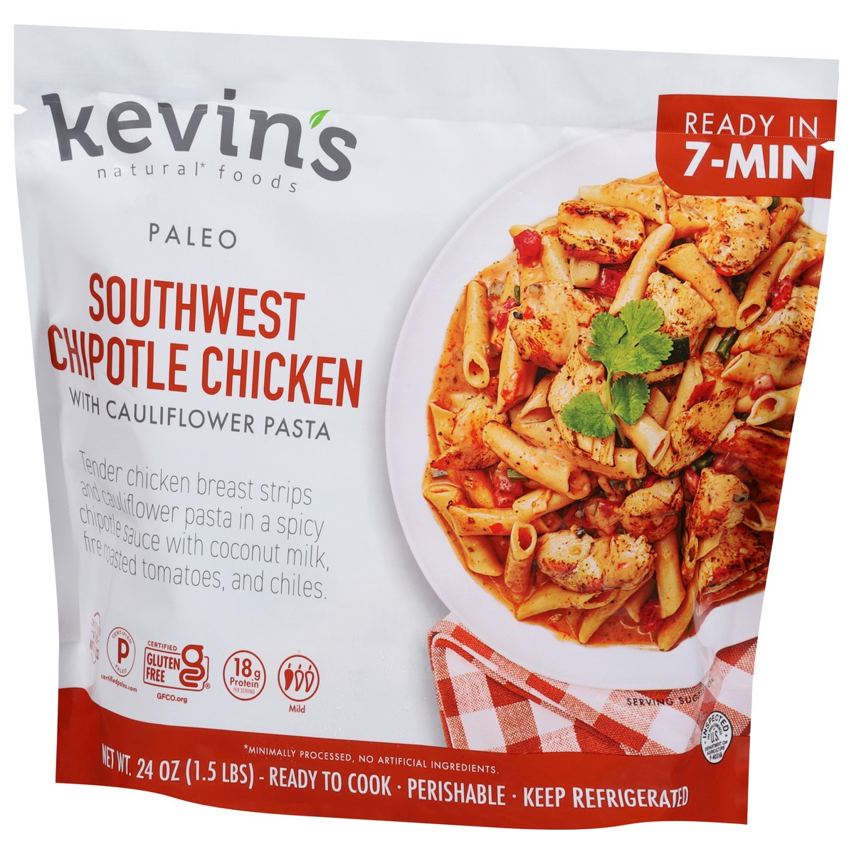 slide 2 of 4, Kevins Natural Foods Southwest Chipotle Chicken With Cauliflower Pasta - 24 OZ, 24 oz