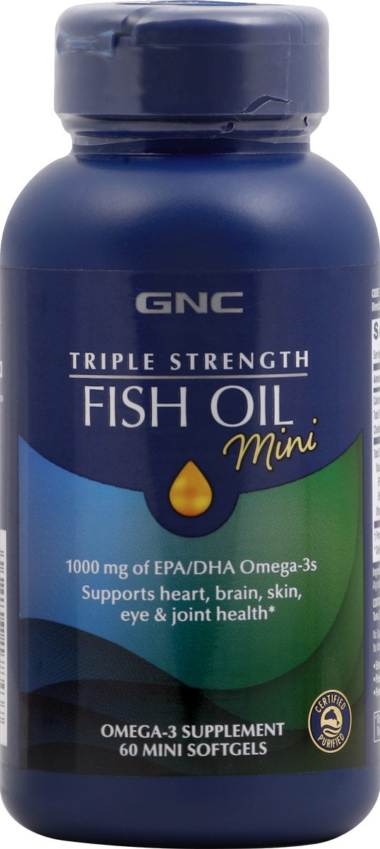 slide 3 of 6, GNC Triple Strength Fish Oil Mini, 60 ct