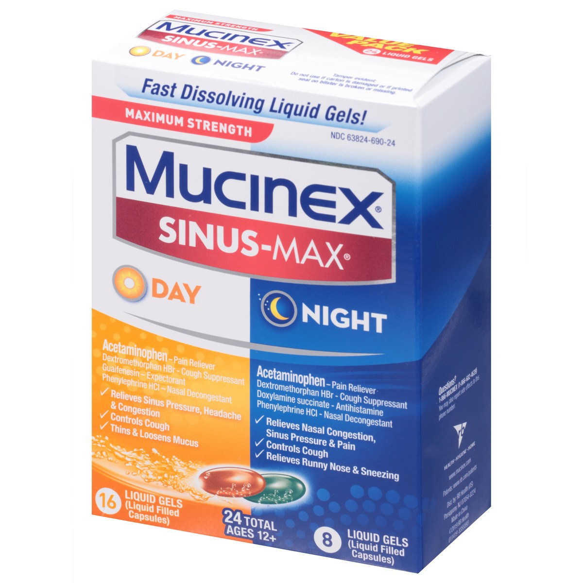 slide 2 of 12, Mucinex Sinus-Max Day/Night Liquid Gels, Maximum Strength, 24 ct