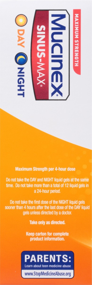 slide 3 of 12, Mucinex Sinus-Max Day/Night Liquid Gels, Maximum Strength, 24 ct