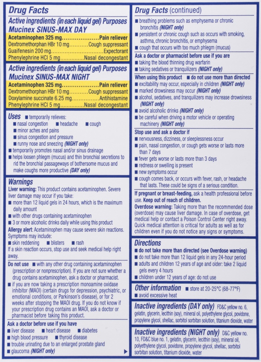 slide 10 of 12, Mucinex Sinus-Max Day/Night Liquid Gels, Maximum Strength, 24 ct