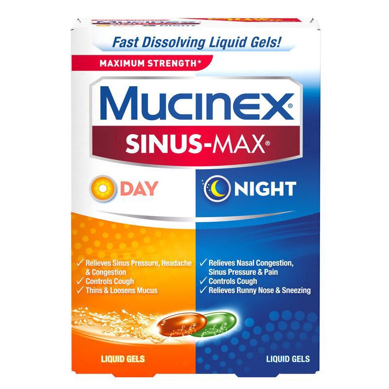 slide 1 of 12, Mucinex Sinus-Max Day/Night Liquid Gels, Maximum Strength, 24 ct