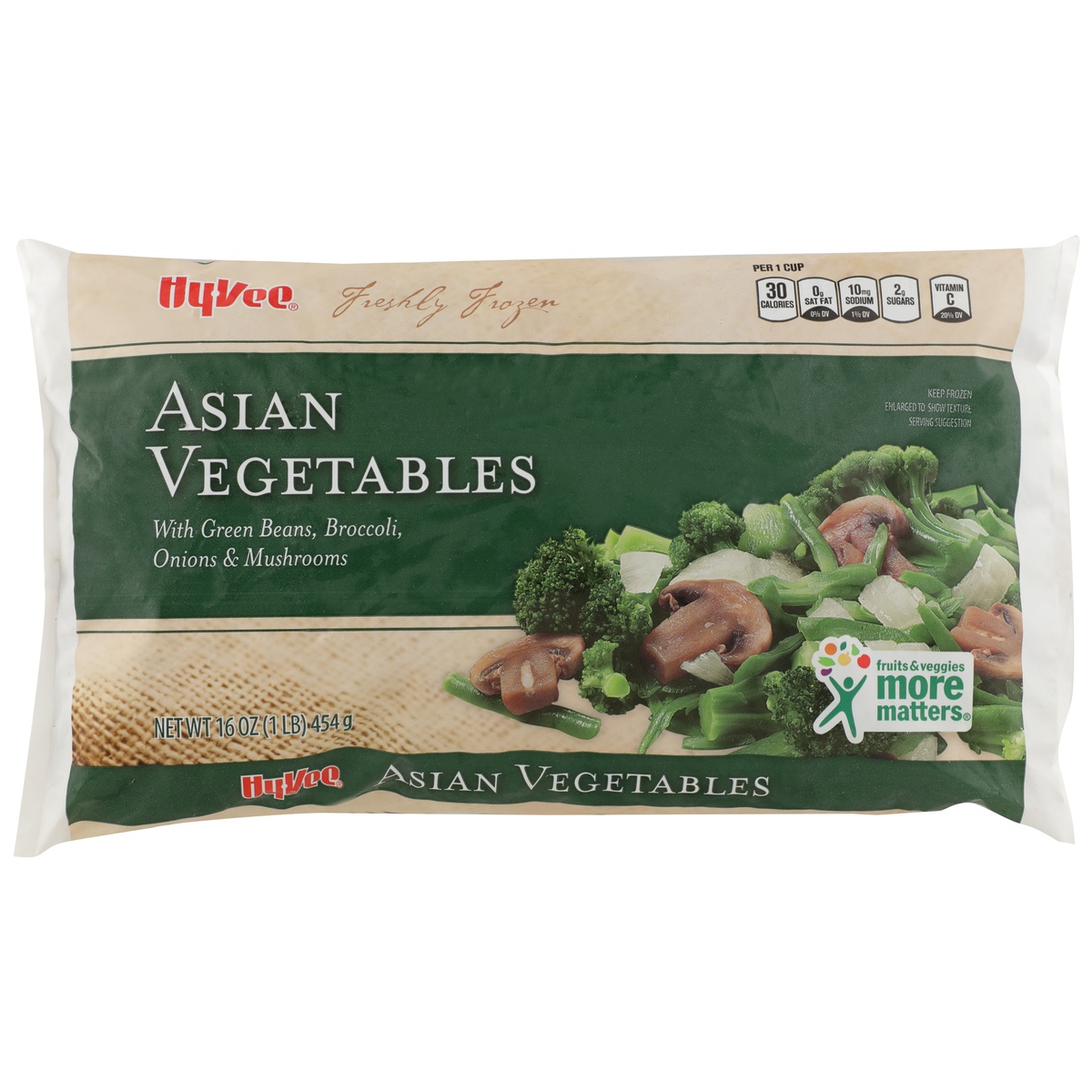 slide 1 of 1, Hy-vee Freshly Frozen Asian Vegetables With Green Beans, Broccoli, Onions & Mushrooms, 16 oz