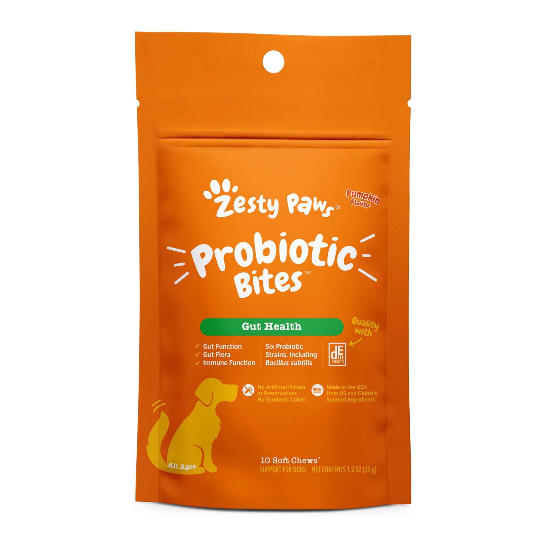 slide 1 of 1, Zesty Paws Pumpkin Probiotic Bites for Dogs, 1.2 oz., Count of 10, 1 ct
