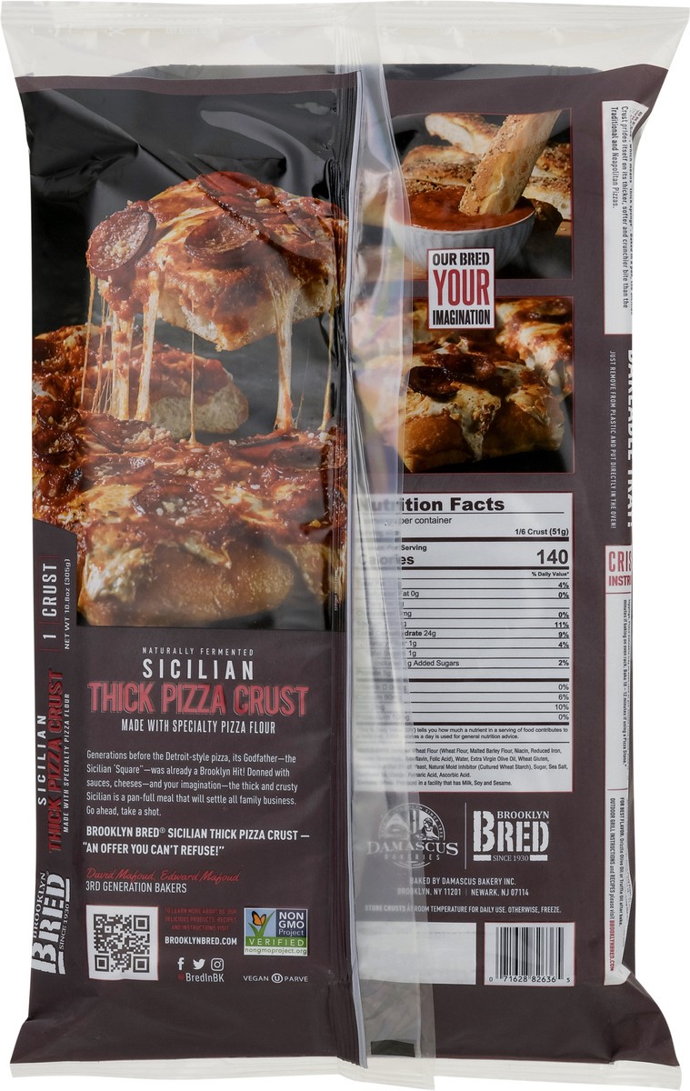 slide 6 of 9, Brooklyn Bread Brooklyn Bred Pizza Crust, Thick, Sicilian, 1 ct