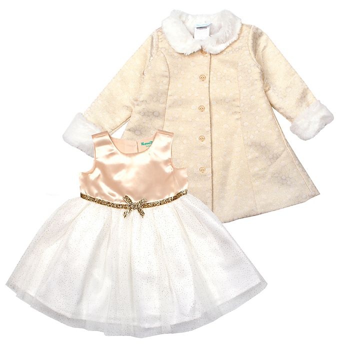 slide 1 of 1, Nannette Baby Satin Woven Dress and Jacket Set - Gold, 2 ct