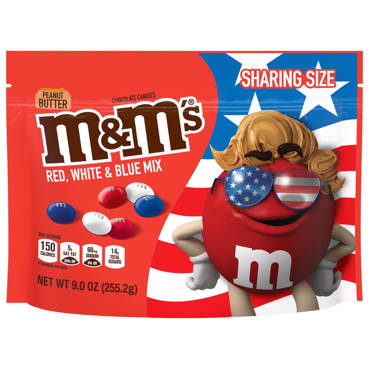 slide 1 of 8, M&M'S Peanut Butter Milk Chocolate Red, White & Blue Patriotic Summer Candy, Sharing Size, 9 oz Bag, 9 oz