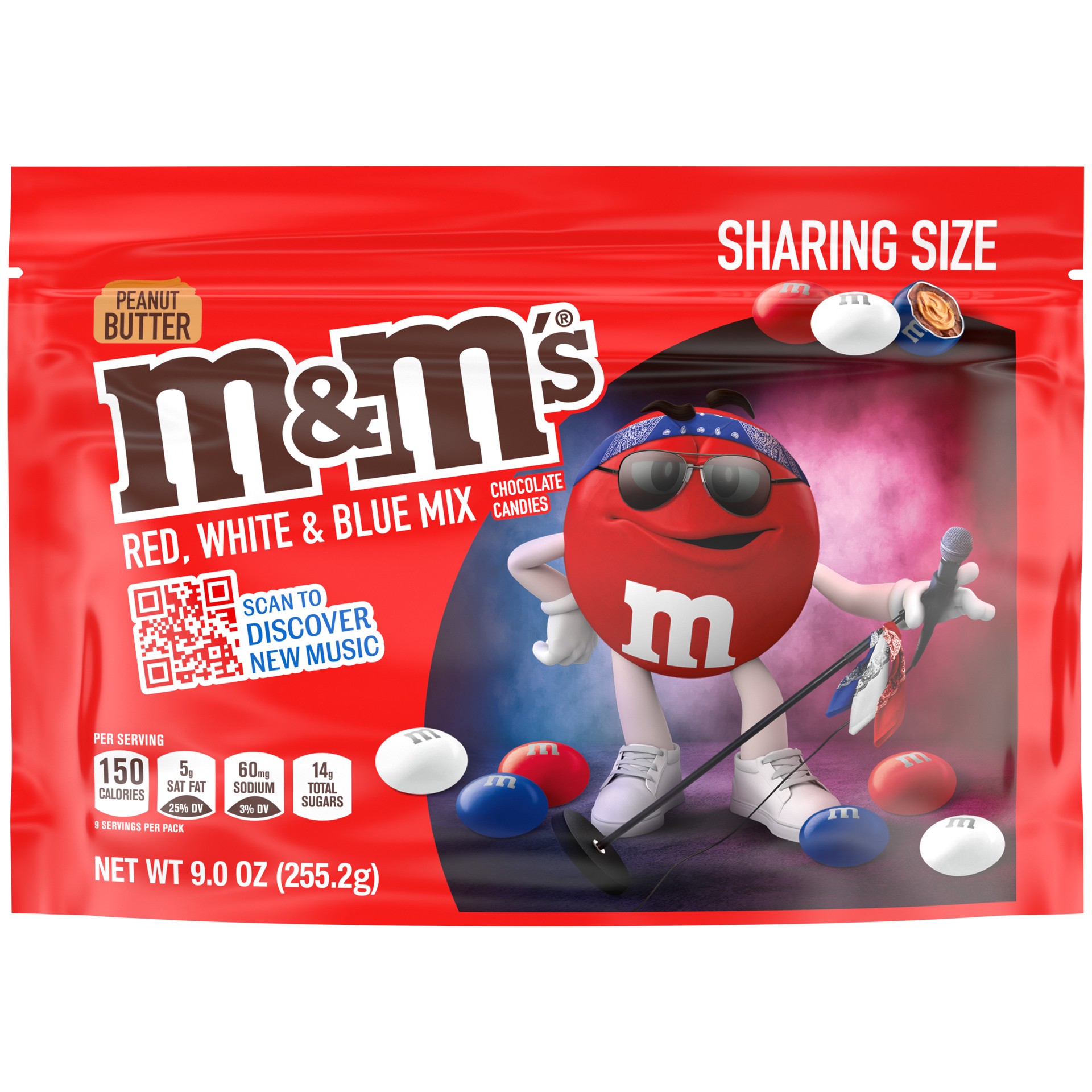 slide 1 of 8, M&M's Peanut Butter Milk Chocolate Red, White & Blue Patriotic Summer Candy, Sharing Size, 9 oz Bag, 9 oz