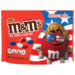 M&M''S Peanut Butter Milk Chocolate Red, White & Blue Patriotic Summer Candy, Sharing Size, 9 oz Bag