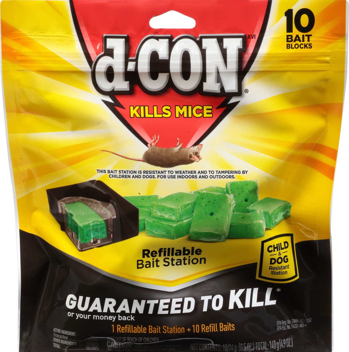 slide 1 of 9, d-Con Refillable Corner Fit Mouse Bait Station, 1 Trap + 10 Baits, 10 ct