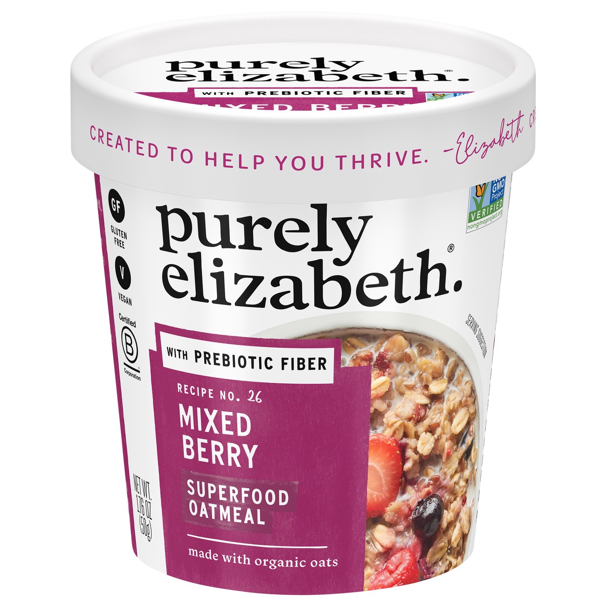 slide 3 of 8, Purely Elizabeth Superfood Oatmeal, Mixed Berry 1.76 Oz, 1.76 oz