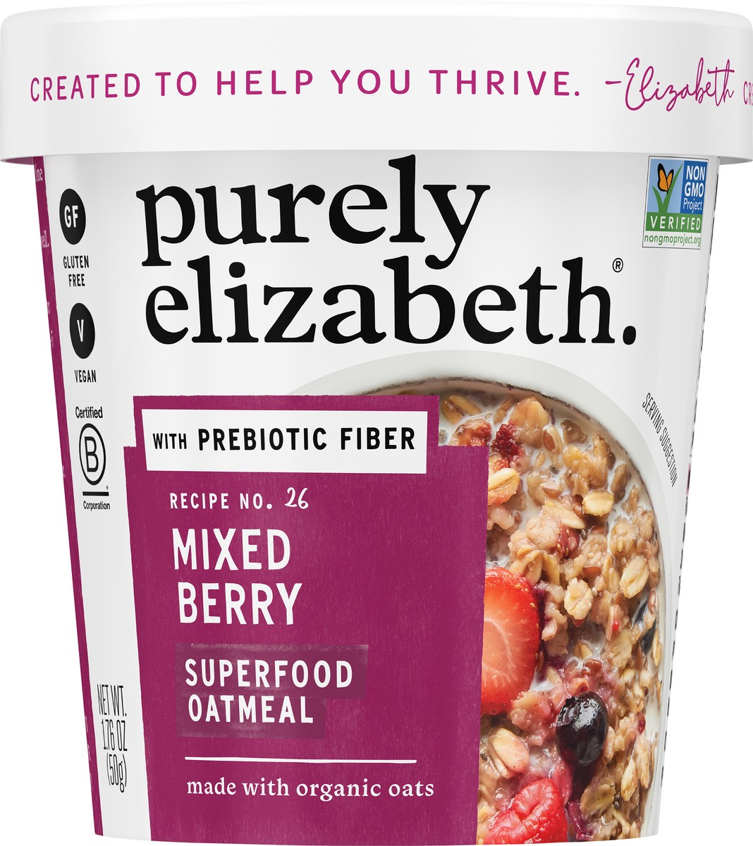 slide 2 of 8, Purely Elizabeth Superfood Oatmeal, Mixed Berry 1.76 Oz, 1.76 oz