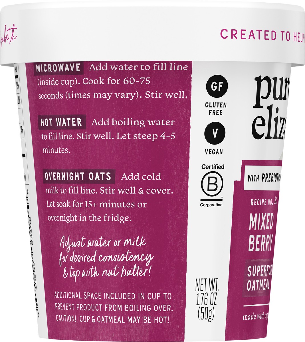 slide 6 of 8, Purely Elizabeth Superfood Oatmeal, Mixed Berry 1.76 Oz, 1.76 oz