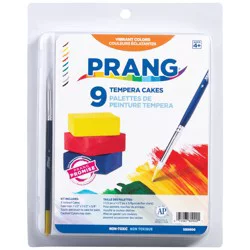 PRANG Tempera Cake Set With Brush, 9 Assorted Colors, 1 Count